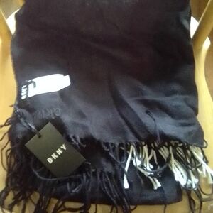 DKNY Black Fringe Scarf